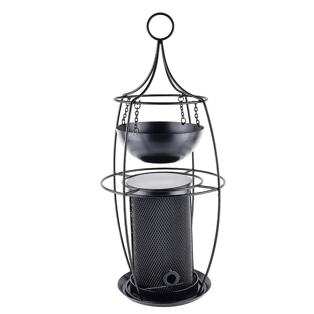 Voerdispenser met plantenpot  21,5 x 49 cm; 2 x  800 ml zwart