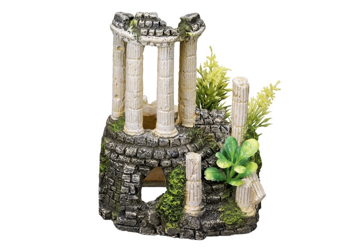 Aqua ornamenten "ANTIEKE KOLOM" - met planten L11,2 x B10 x H14 cm 