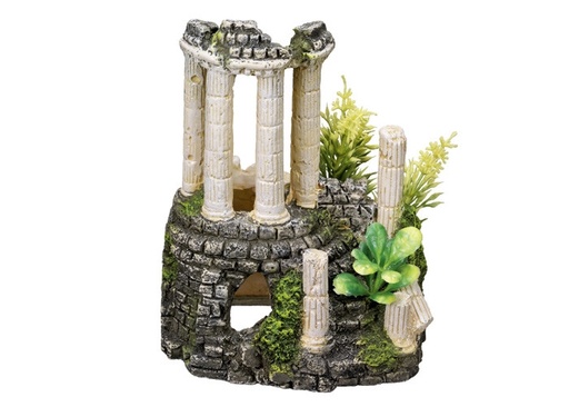 [NB28013] Aqua ornamenten "ANTIEKE KOLOM" - met planten L11,2 x B10 x H14 cm 