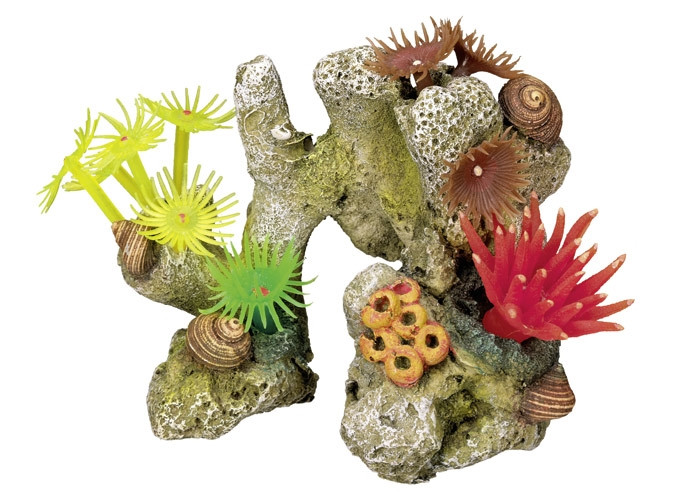 Aqua ornamenten "CORAL STONE" - met planten L11 x B7 x H8,5 cm 