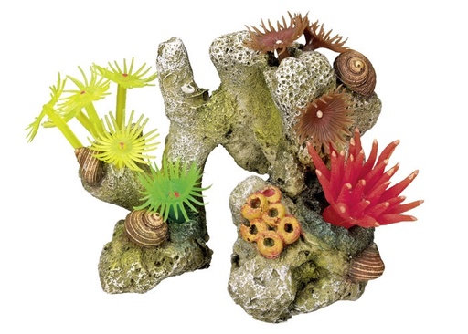 [NB28060] Aqua ornamenten "CORAL STONE" - met planten L11 x B7 x H8,5 cm 