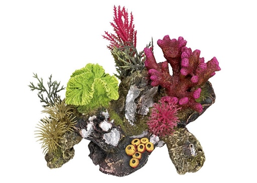 [NB28063] Aqua ornamenten "CORAL STONE" - met planten L17 x B12,5 x H12 cm 