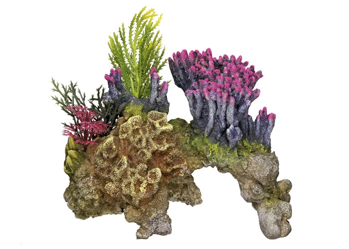 Aqua ornamenten "CORAL STONE" - met planten L15,5 x B9 x H10,5 cm 