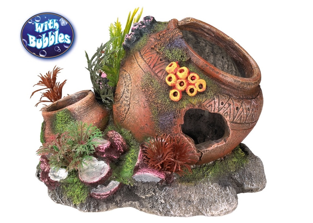 Aqua ornamenten "POT MET SCHELPEN" - met planten L17,5 x B13,2 x H13 cm 