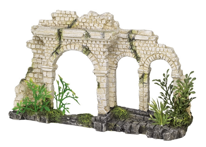 Aqua ornamenten "TRI-ARCH BRICK GATE" - met planten L25 x B6,5 x H15 cm 