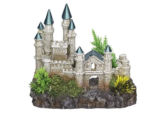 [NB28086] Aqua ornamenten "KASTEEL" - met planten L18,2 x B11,5 x H15,5 cm 