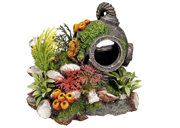 Aqua Ornamenten "HELM" met planten L13,5 x B11 x H12 cm 