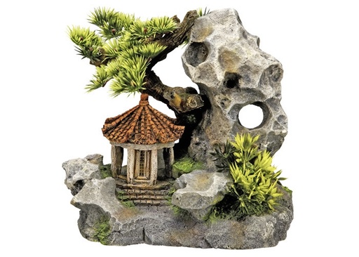 [NB28214] Aqua Ornamenten "TEMPLE ON CLIFF" met planten L19 x B13 x H17,2 cm 