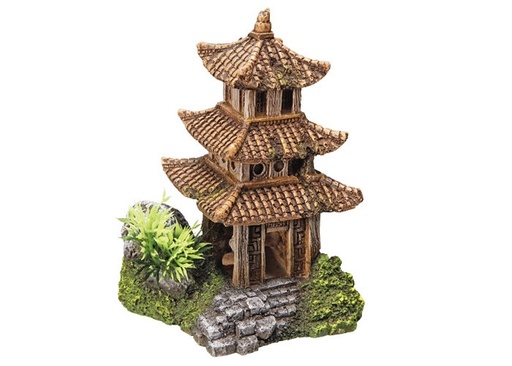 [NB28216] Aqua Ornamenten "AZIATISCHE TEMPEL" met planten L10 x B9 x H14,5 cm 