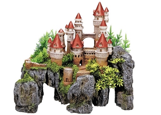 [NB28264] Aqua ornamenten "KASTEEL" met planten L37 x B20,5 x H31,5 cm 