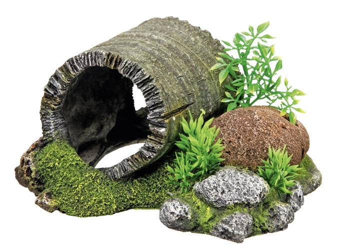 Aqua ornamenten "HOUT TUNNEL" met planten L18,5 x B15,5 x H9 cm 