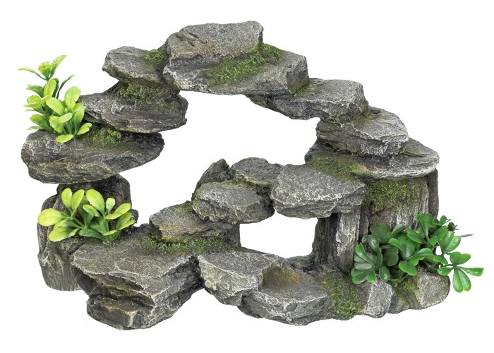 Aqua ornamenten "ROCKY ARCH" - met planten L26,5 x B15 x H16,5 cm 