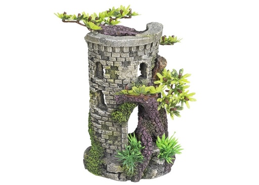 [NB28312] Aqua-ornamenten "TOREN" - met bonsai L9 x B10 x H15 cm 