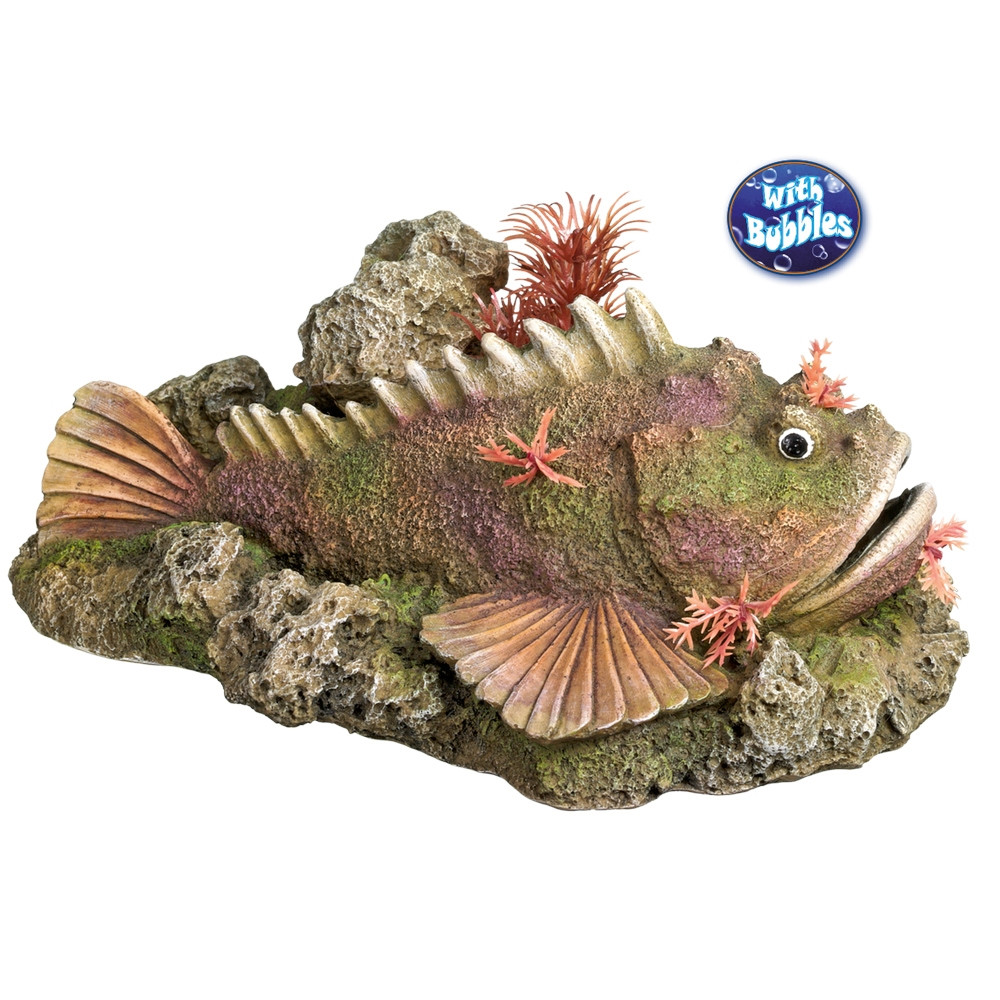 Aqua Ornamenten "STEENVIS" MET PLANTEN 21,0 x 14,5 x 9,0 cm 
