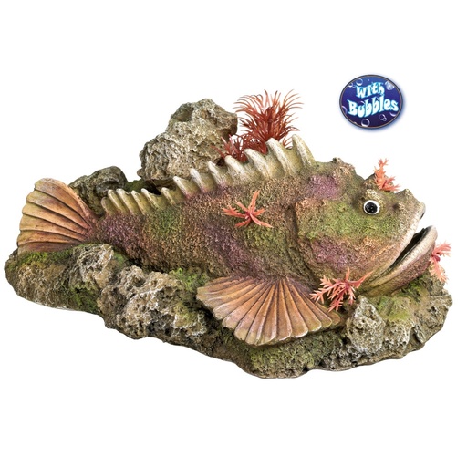 [NB28559] Aqua Ornamenten "STEENVIS" MET PLANTEN 21,0 x 14,5 x 9,0 cm 