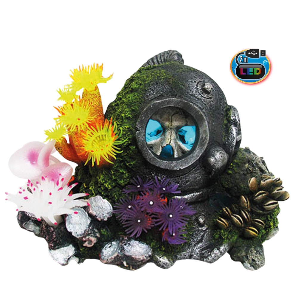 Aqua Ornamenten "HELM MET SCHEDEL" met LED 22,7 x 16,0 x 14,5 cm 
