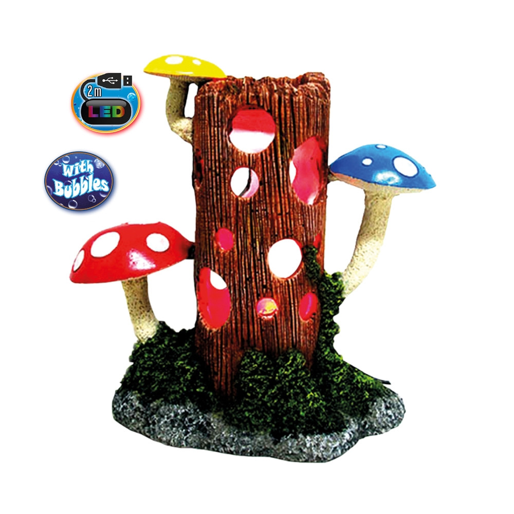 Aqua Ornamenten "LOG MET PADDESTOELEN" met LED 23,8 x 11,7 x 23,3 cm 