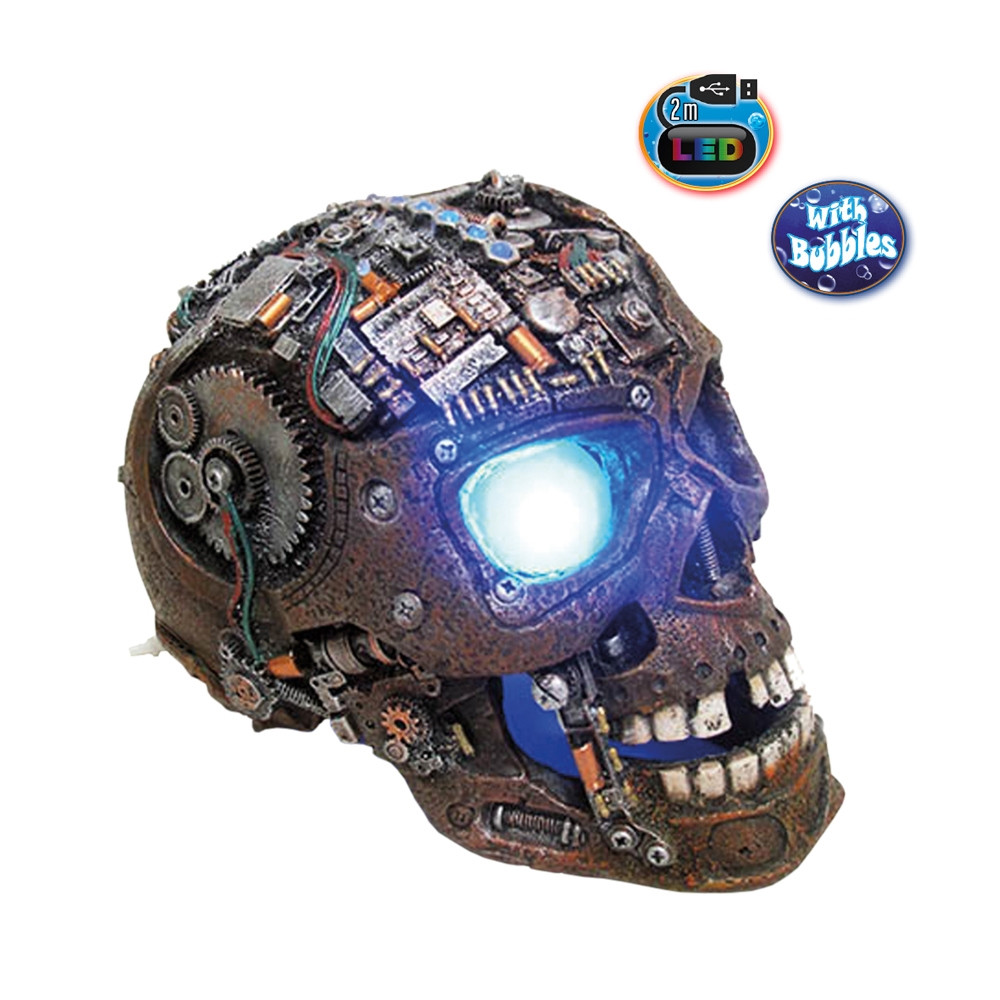 Aqua-ornamenten "CYBORG SKULL" met LED 20,8 x 13,7 x 15,0 cm 