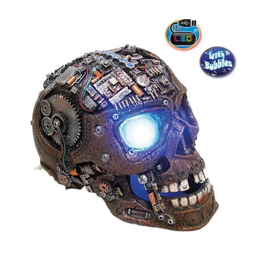 [NB28603] Aqua-ornamenten "CYBORG SKULL" met LED 20,8 x 13,7 x 15,0 cm 