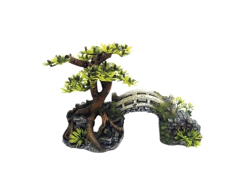 [NB28621] Aqua ornamenten "BRUG MET BONSAI" met planten 20,3 x 9,0 x 14,0 cm 