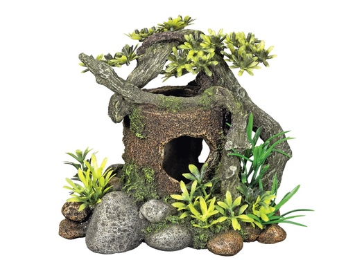 [NB28635] Aqua Ornaments "HOUT MET VERBERGPLAATS" met planten 