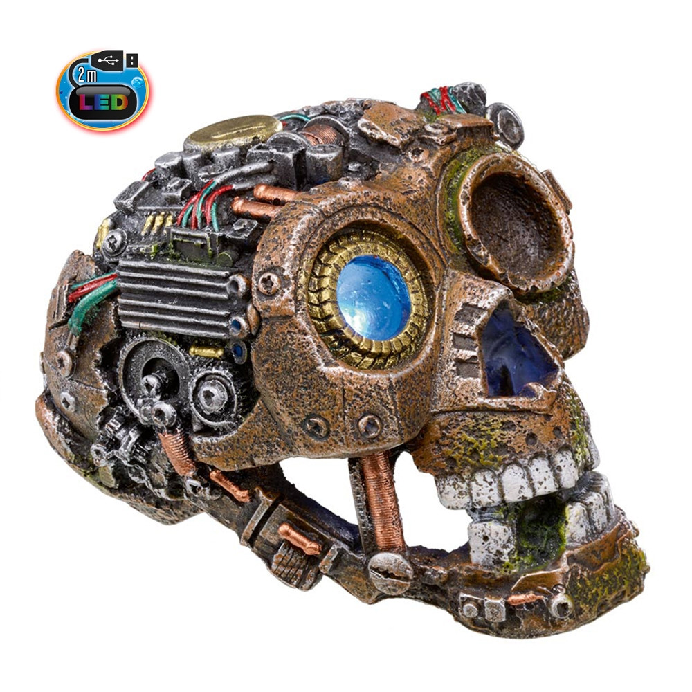 Aqua-ornamenten "CYBORG SKULL 2" met LED 