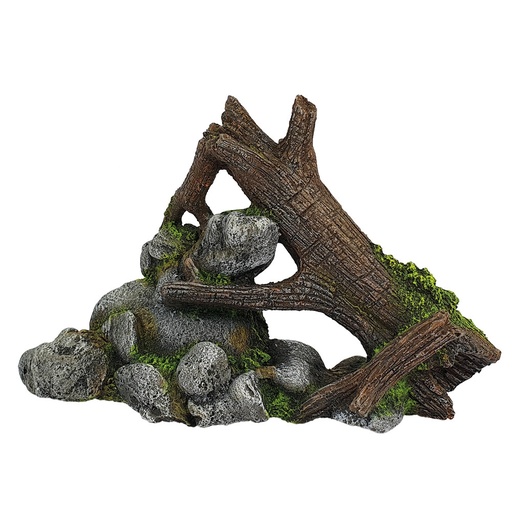 [NB28722] Aquaornamenten "HOUT MET ROTS" 23,5 x 9 x 14,7 cm 