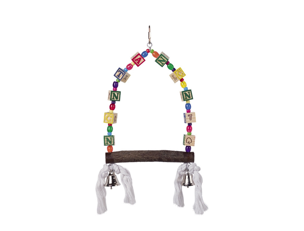 Kooispeelgoed, schommel met gekleurde dobbelstenen 35 x 18 cm 