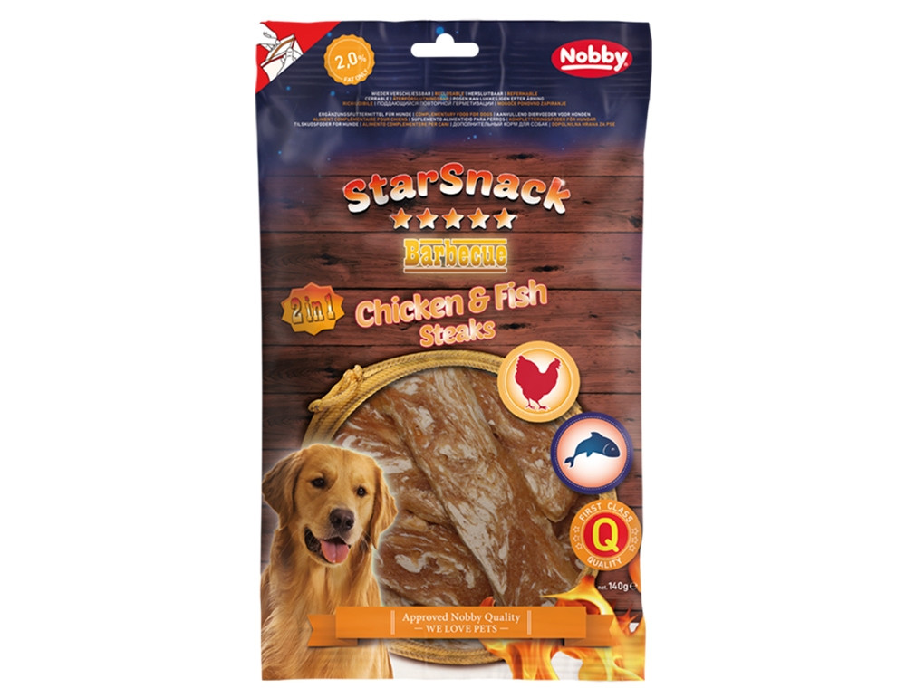 StarSnack Barbecue Kip & Visbiefstuk  140 g, 11,0 x 3,0 cm 