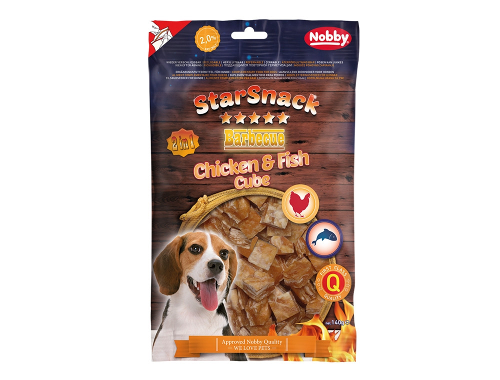 StarSnack Barbecue Kip & Visblokje app. 140 g, 13 x 13 x 8 mm 
