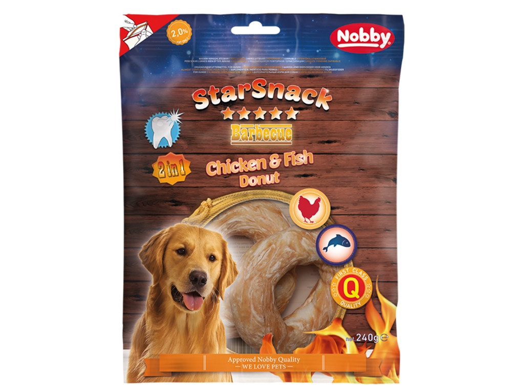 Starsnack Barbecue Kip & Vis Donut  240 g,  10-11 cm, 2 st. 