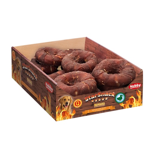 [NB50869] StarSnack Barbecue Eend Donut L Display 16 stuks,  10,0 cm, 110 g 