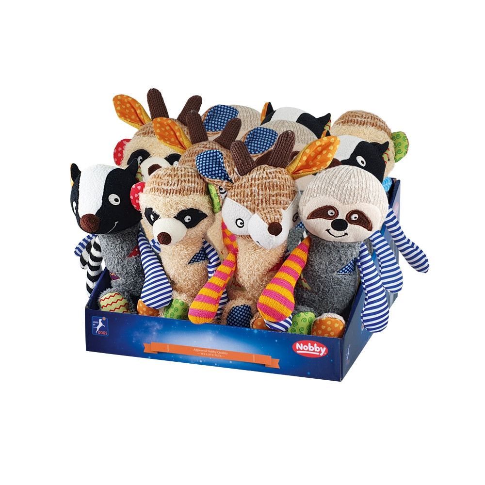 Pluche dieren "Patchwork" display 12 st, 26-29 cm Mix kleuren