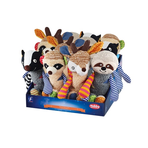 [NB51965] Pluche dieren "Patchwork" display 12 st, 26-29 cm Mix kleuren