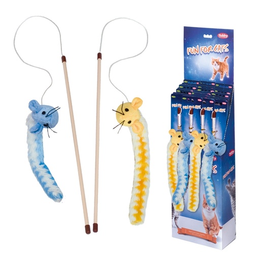 [NB51978] Hengel met pluche muis lange staart met kattenkruid display 14 st, hengel 45 cm, band met speeltje: 75 cm 