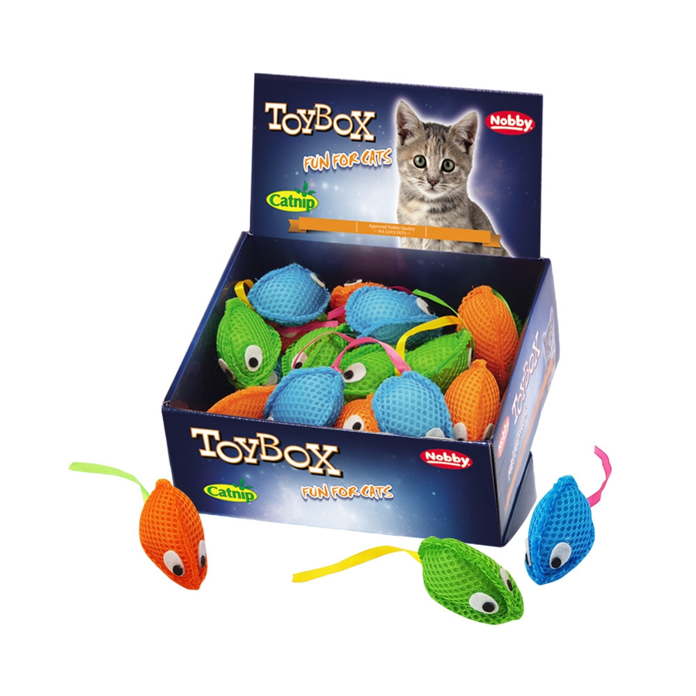 Meshmuis met kattenkruid display 28 st; 6,5 cm 