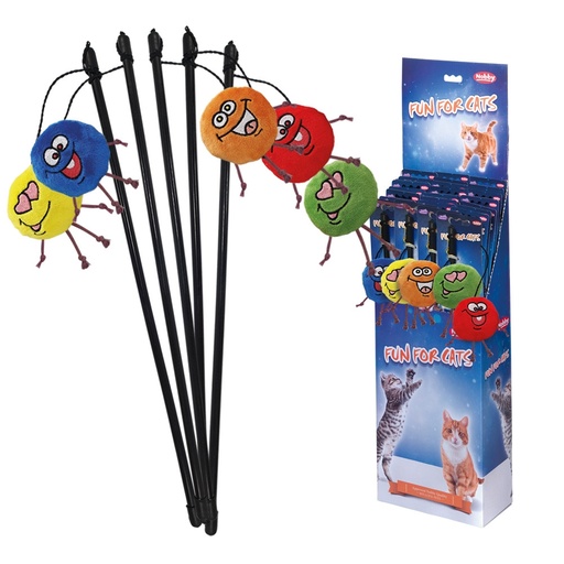 [NB51980] Hengel "Crazy Faces" met Valeriaan Display 25 st, stok: 50 cm; band with toy: 55 cm 