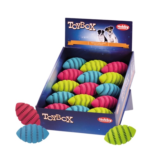 [NB51994] Rubberrugby display 15 st, 11,0 cm Mix kleuren