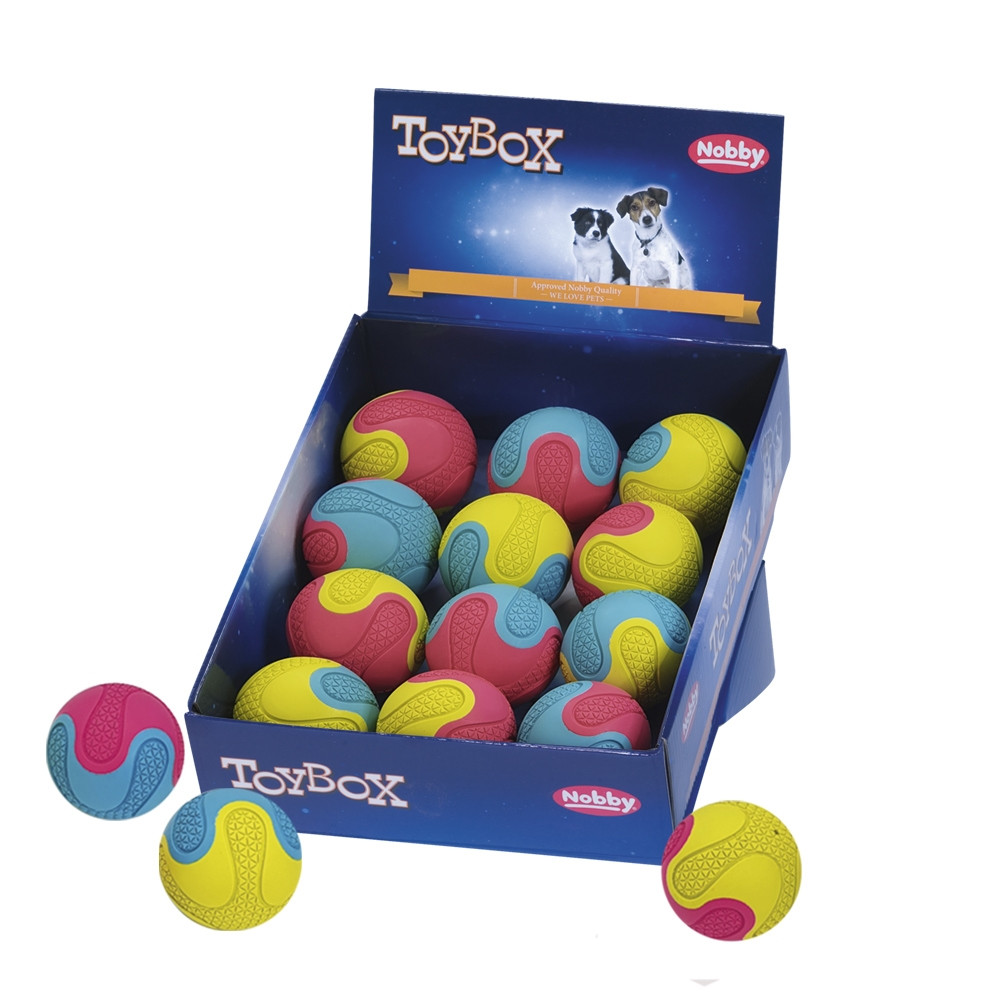 Rubberen bal BICO display 12 st, 6,5 cm Mix kleuren