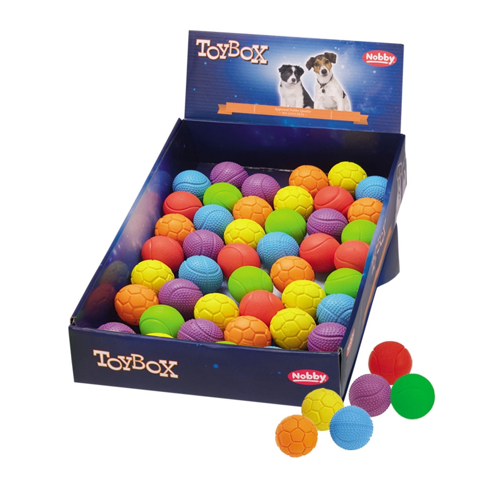 Rubberen ballen display 45 st.,  4,5 cm Mix kleuren