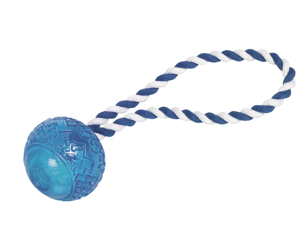 TPR bal met touw 26cm blauw