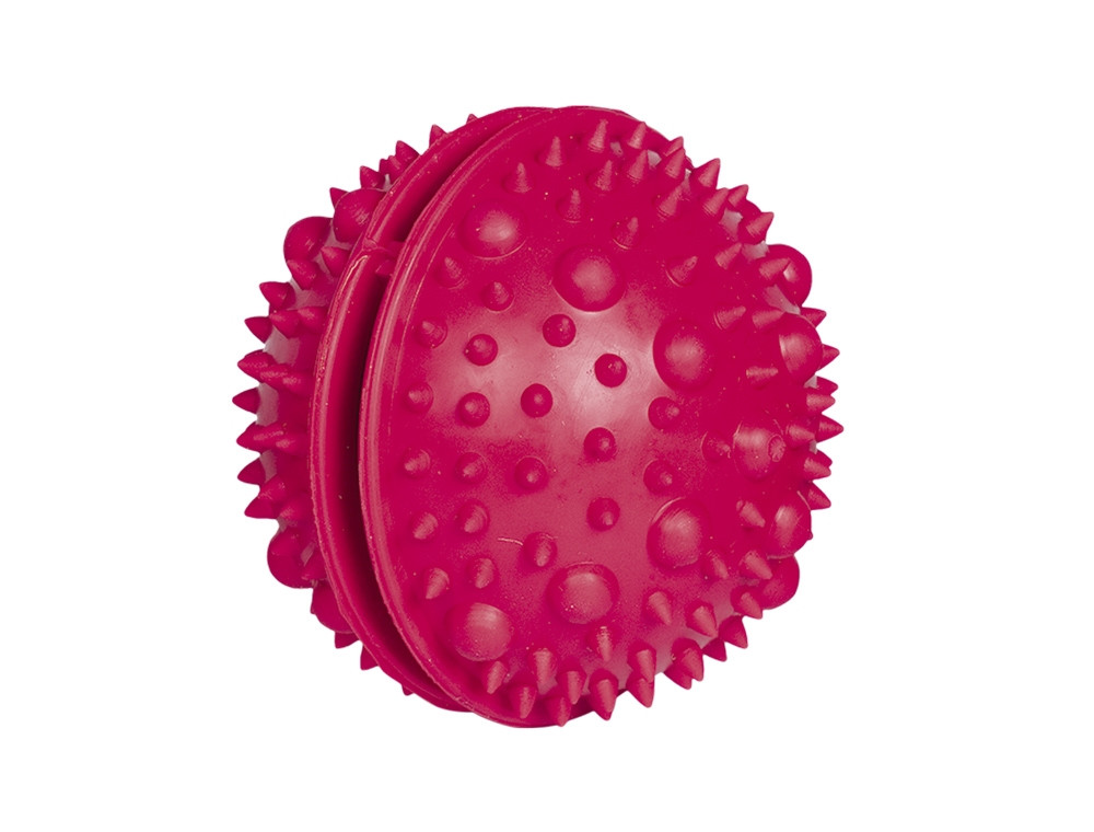 Rubberen snackbal met spikes 7,5 cm rood