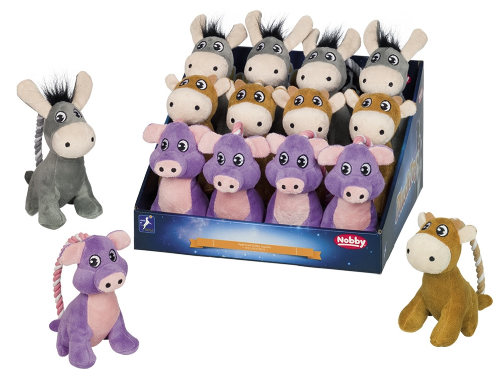 Knuffel met touw Ezel/Koe/Varken