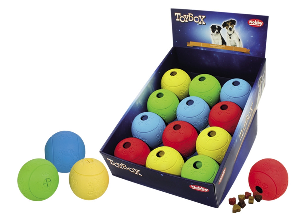 Rubberen snackbal 8 cm; display 12 st. Mix kleuren