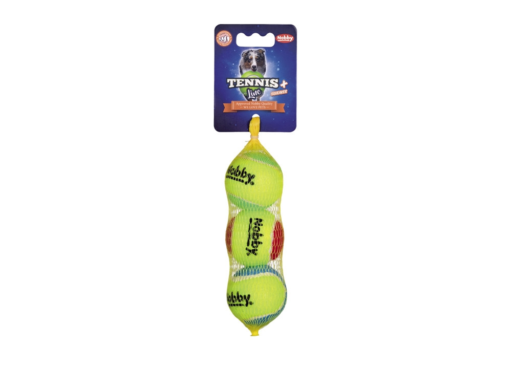 Tennisbal met pieper S 5,0 cm; Net of 3 st. Mix kleuren