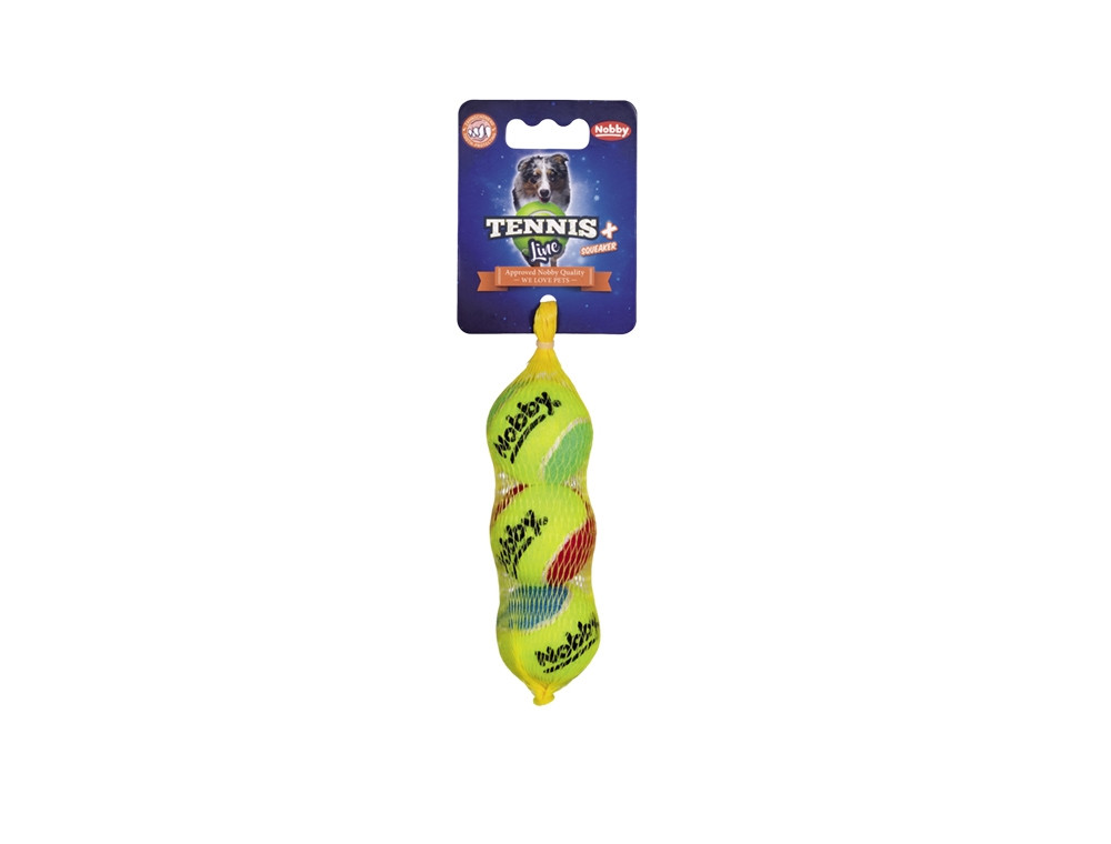Tennisbal met pieper XS 4,0 cm; Net of 3 st. Mix kleuren