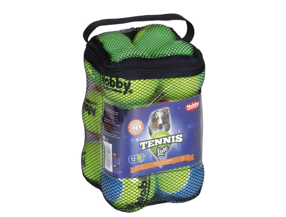 Tennisbal M 6,5 cm; Net bag of 12 st. Mix kleuren