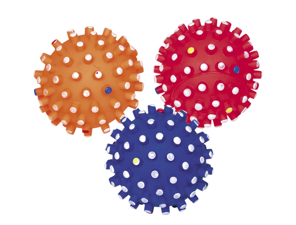 Vinylbal "CLASSIC" met pieper en noppen  10 cm Mix kleuren