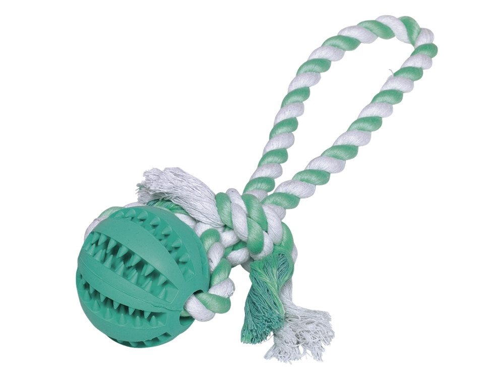 Rubberen bal met touw "DENTAL LINE" ball:  7 cm; ball with toy: 30 cm 