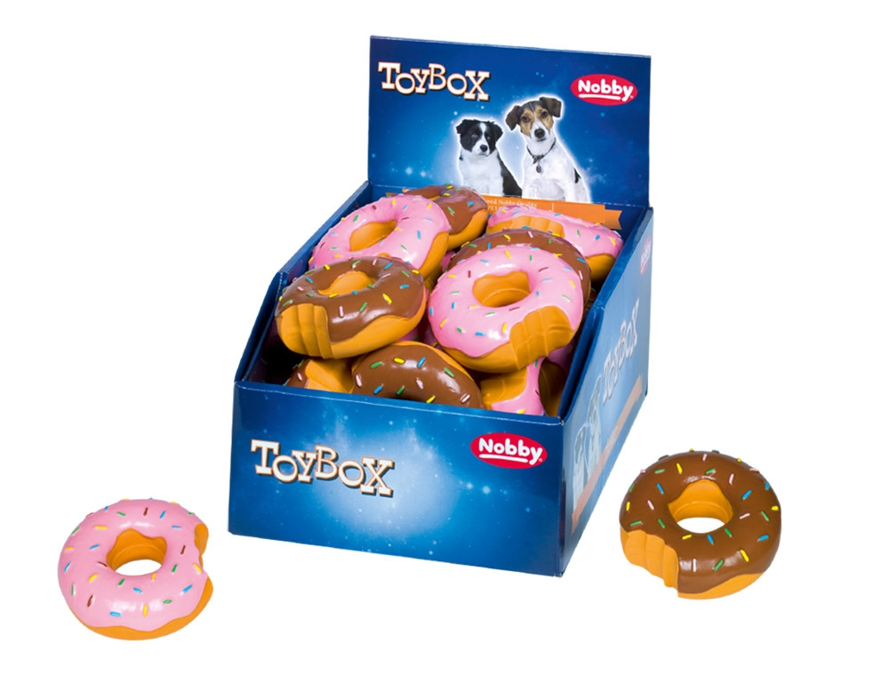 Latexdonut "Dessert" Display 24 st,  10 cm Mix kleuren